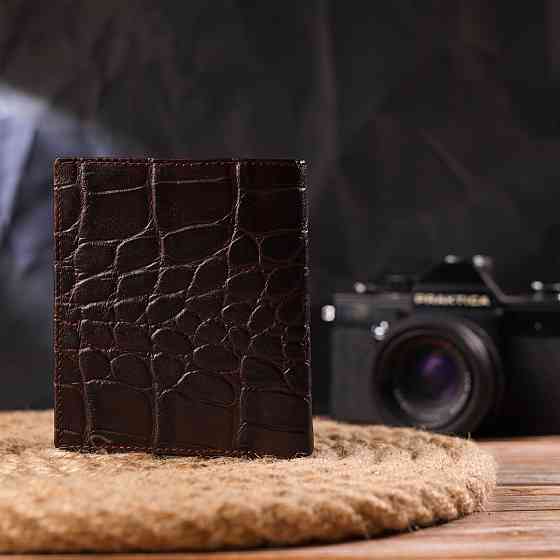 Стильне чоловіче портмоне з натуральної фактурної шкіри Коричневе (CANPELLINI) Київ