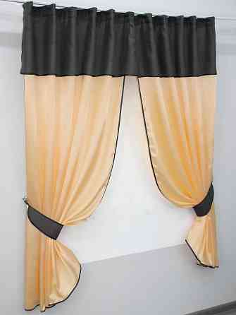 Кухонные шторы VR-Textil № 073к с ламбрекеном и подхватами персиковый с графитовым 270х170 см (52-0199) Киев