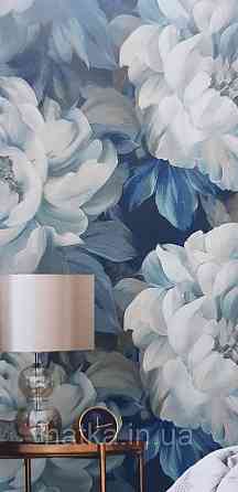 Шпалери вінілові на флізеліні Grandeco Anita 1,06х10 квіти півонії сині чорні Київ