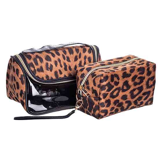 Набір велюрових жіночих косметичок для дому 2 (шт) дорожня косметичка в сумку для косметики, макіяжу, ліків, пензлів Леопард HP-16-2K Коломия