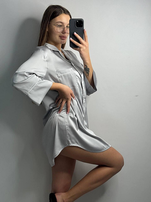 Женская ночная рубашка удлиненная шелковая М Серебрянный Харьков - изображение 2