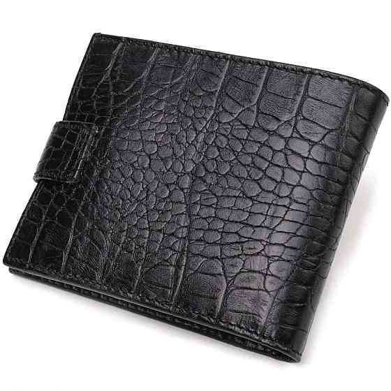 Зручний чоловічий гаманець із натуральної фактурної шкіри з тисненням під крокодила Чорний (CANPELLINI) Київ