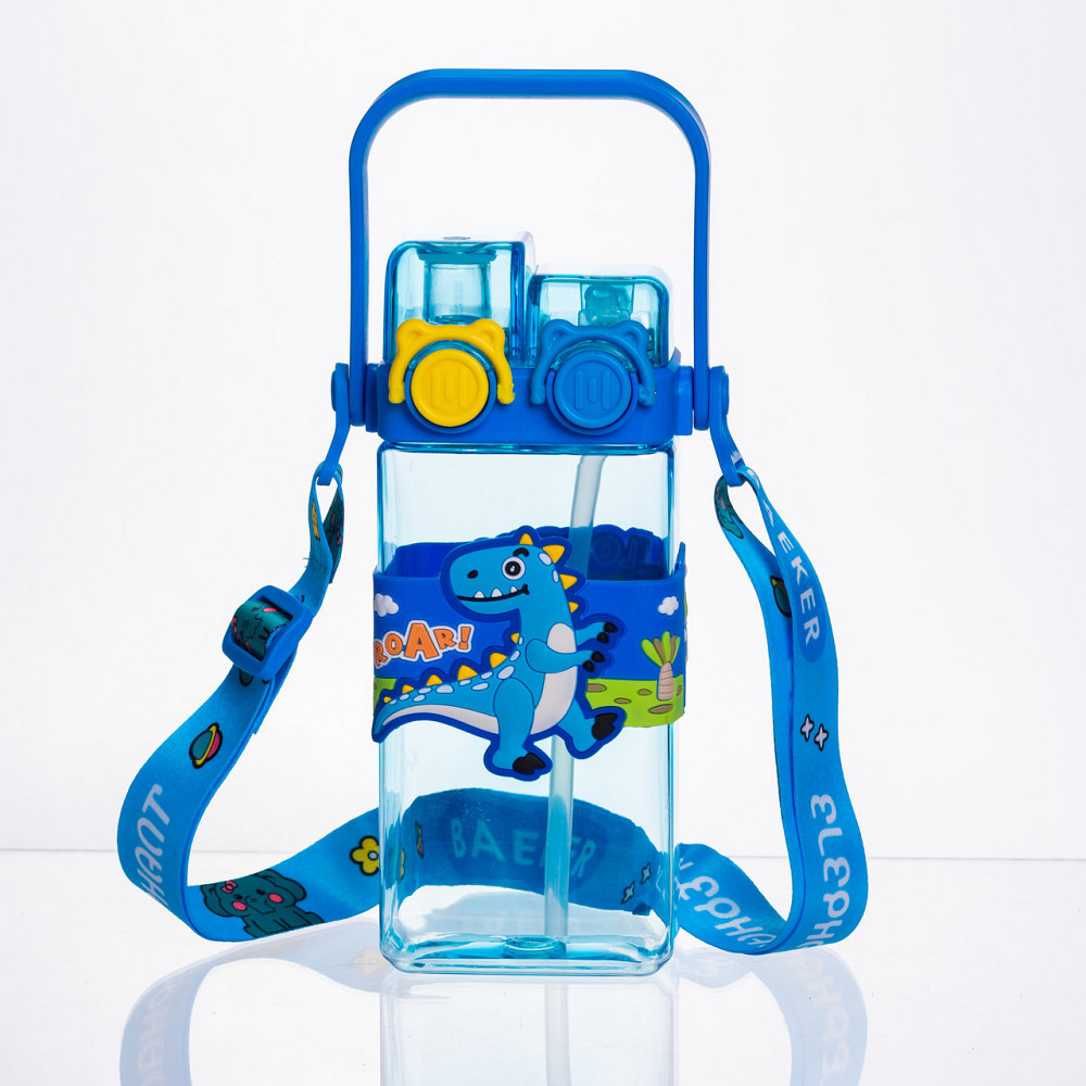 Пляшка для води дитяча з трубочкою 550 мл з ручкою та ремінцем 19 см Синій HP-18-3BL Київ - фото 1