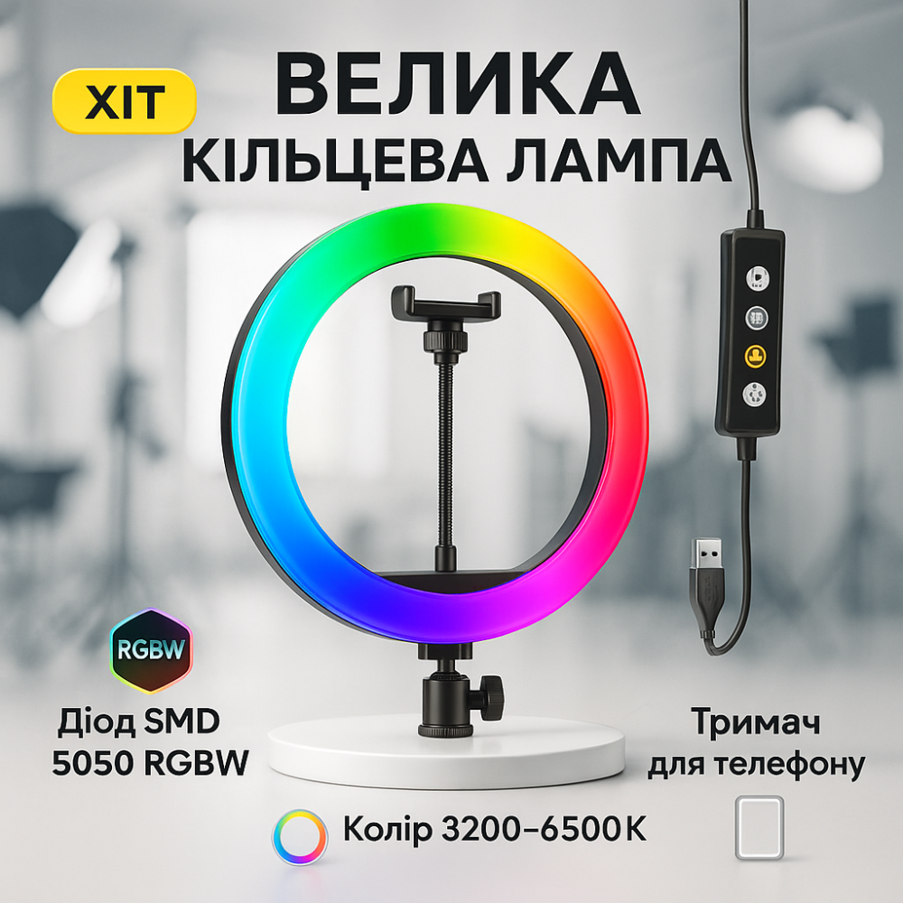 Кільцева лампа для блогерів маленька RGB LED RING MJ26, Льод лампа для селфі Кільцева на телефон KH-41 Львів - фото 11