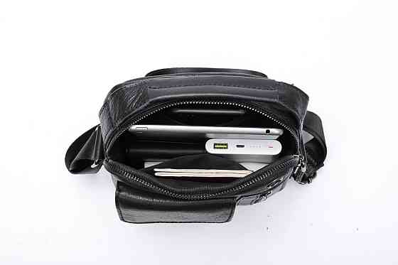 Вертикальная мужская сумка в плотной коже Vintage 20366 Черная Киев