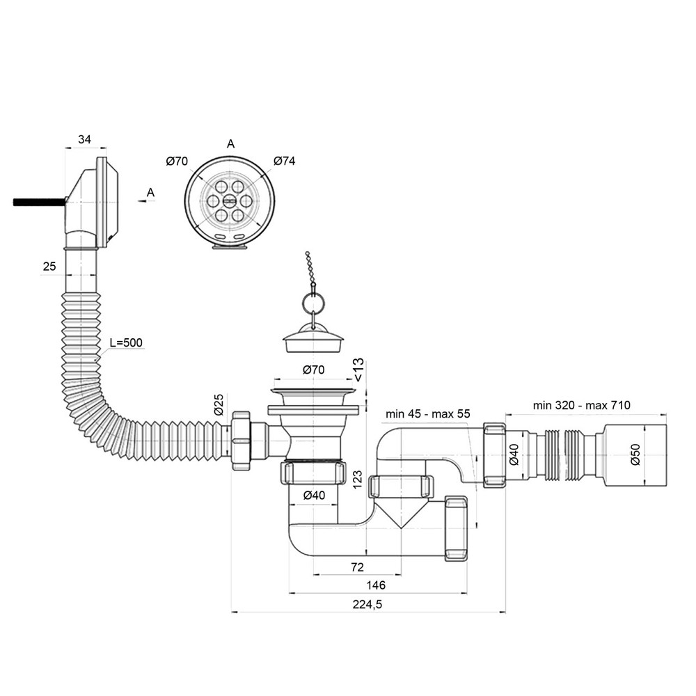 Сифон OPTIMUM для ванны с ревизией, выпуском 1 1/2″*40, перел и гибкой трубой 40*40/50 OPTI 26033 Киев - изображение 8