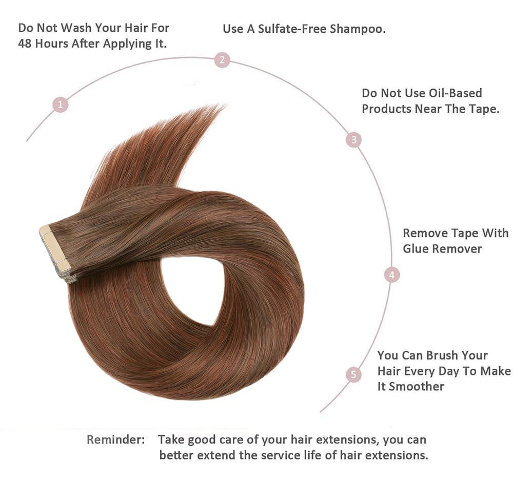 Накладные пряди на клейкой основе натуральные волосы 50 см ленточное наращивание шоколадные с рыжим оттенком Киев - изображение 4