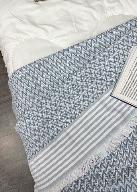 Покривало Dakota Fringe ЄВРО 200х230 см колір блакитний з білим (85-192) Київ - фото 7