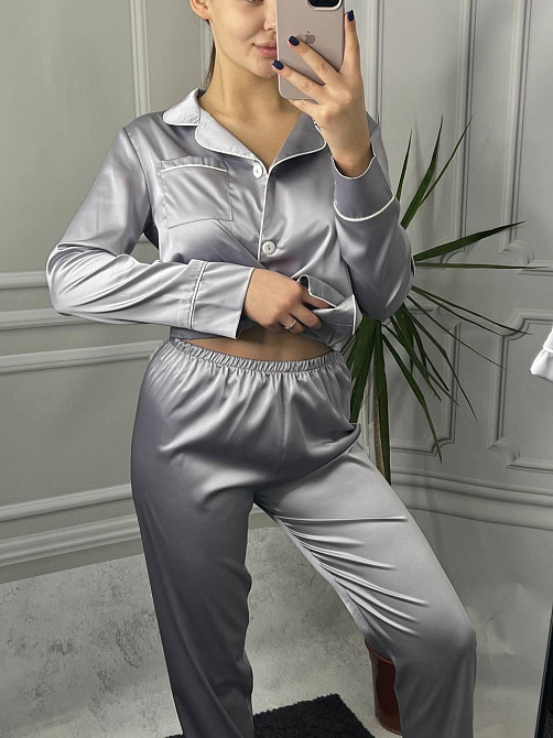 Комплект шелковый тройка рубашка с шортами и штанами Серый L Харьков - изображение 6