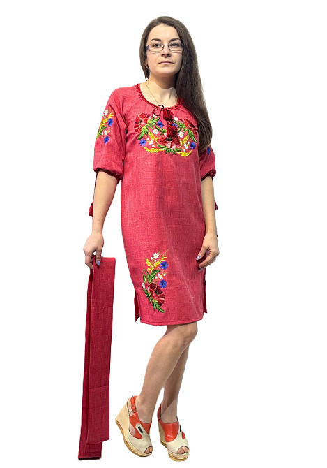 Женское вышитое платье с поясом с волшебными Маками в красном цвете Киев - изображение 3