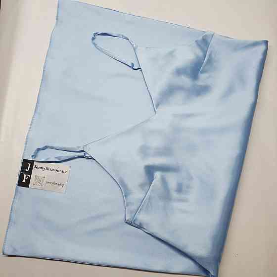 Жіноча нічна сорочка шовкова на регульованих бретельках Блакитний XS/S Харків