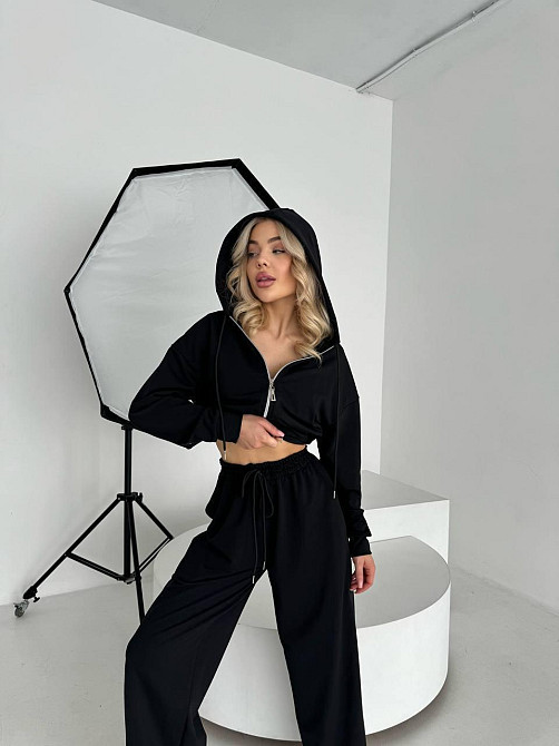 Жіночий прогулянковий костюм-двійка: кофта та штани турецька двонитка Чорний, 46/48 Одеса - фото 4