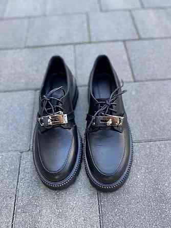 Nikos Туфлі жіночі на низькому ходу класичні з натуральної шкіри на шнурівці 2129 чорні весна-о Коломия