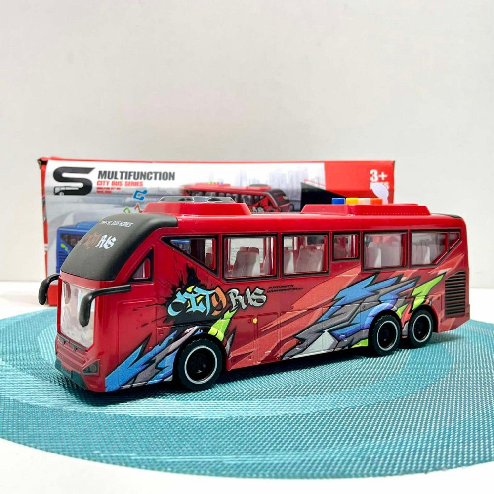 Автобус з інерцією підсвічуванням та звуком відкриваються двері 27см Червоний (JS162BC) Чернігів - фото 2
