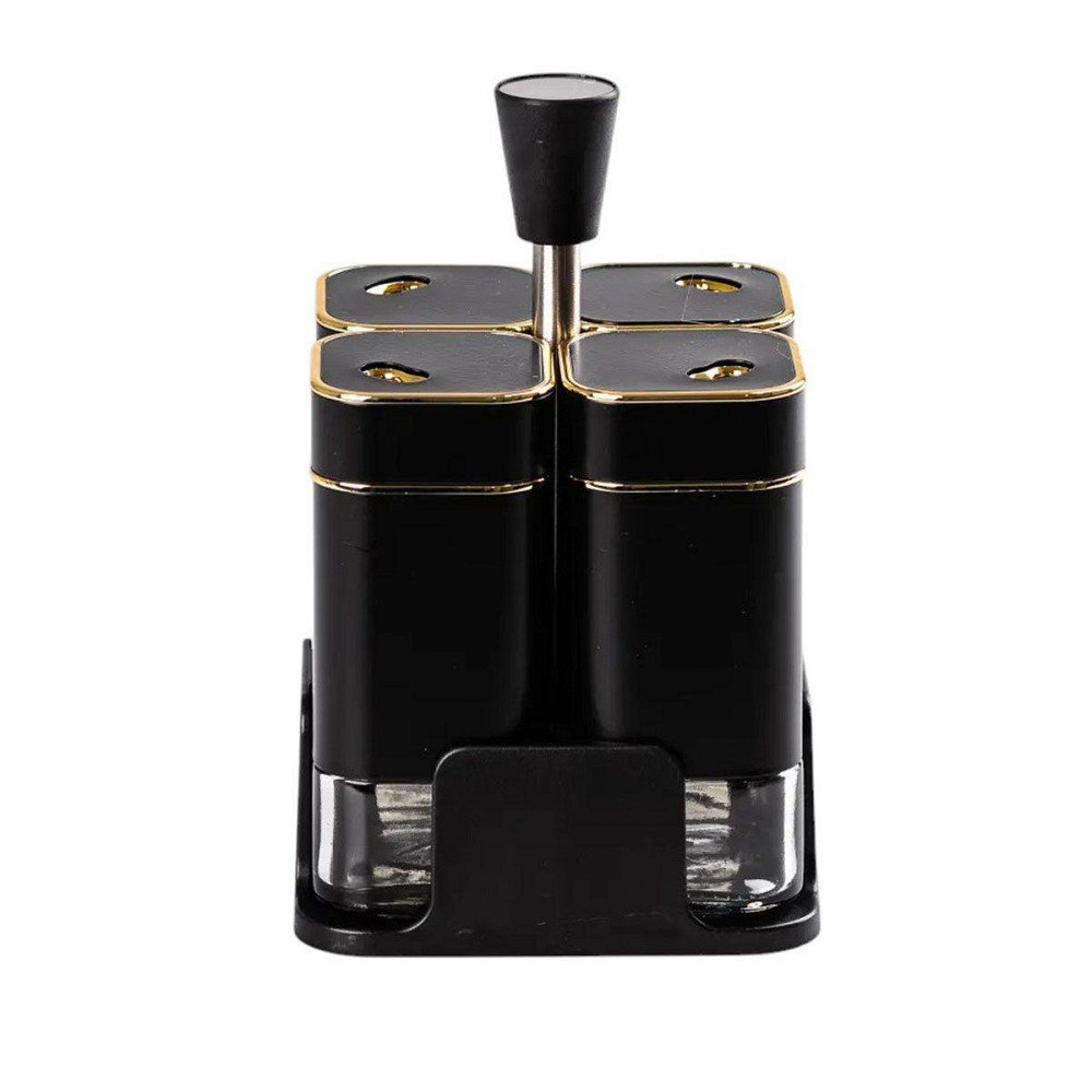 Yiwu Набір для спецій на підставці 4 предмети 10х10х17 см ємності для приправ 120 мл Чорний HP- Коломия - фото 1