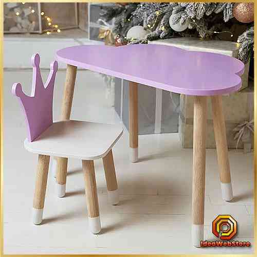 Универсальный детский столик и стульчик из дерева для занятий еды и игр Стол тучка и стул коронка фиолетовый Киев