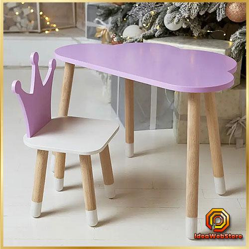 Универсальный детский столик и стульчик из дерева для занятий еды и игр Стол тучка и стул коронка фиолетовый Киев - изображение 1