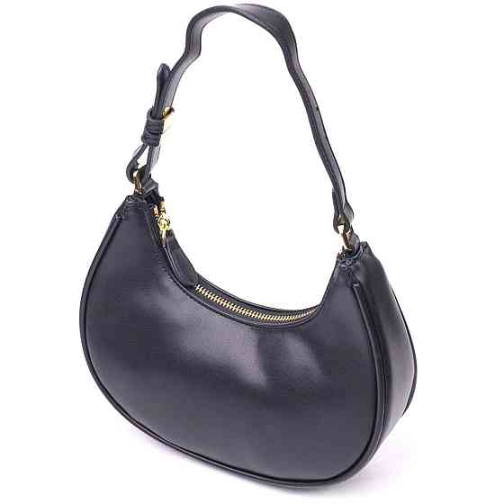 Модна жіноча сумка-хобо з натуральної гладкої шкіри Чорна (Vintage) Київ