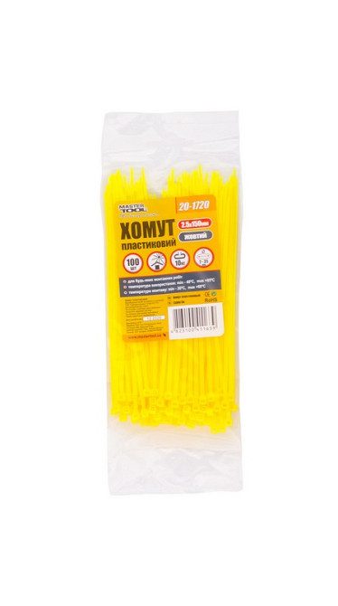 MASTERTOOL Хомут нейлоновий MASTERTOOL 2.5х150 мм 100 шт жовтий 20-1720 Коломыя - изображение 4