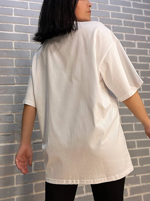 Футболка жіноча SHENG 6820 подовжена супер оверсайз велике серце каміння one size, білий, one size Київ - фото 3