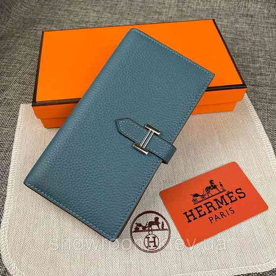 Женский голубой кожаный кошелек Hermes (H-5123) Lux Киев