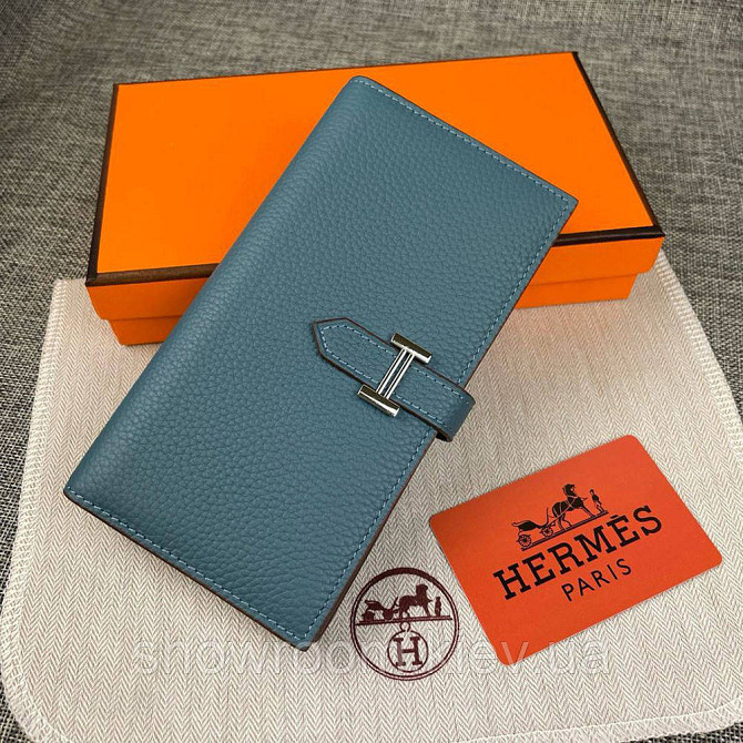 Женский голубой кожаный кошелек Hermes (H-5123) Lux Киев - изображение 2