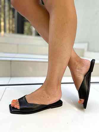 VIFEST Модні шльопанці жіночі з натуральної шкіри чорні на низькому ходу літні VIFEST 2016 TS-0 Коломыя