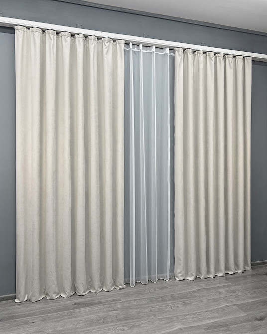 Комплект штор VR-Textil Мікровелюр Petek 200х270 2шт і Тюль 500х270 2019ш-1153т Тауп з білим 71-156/6 Київ - фото 3