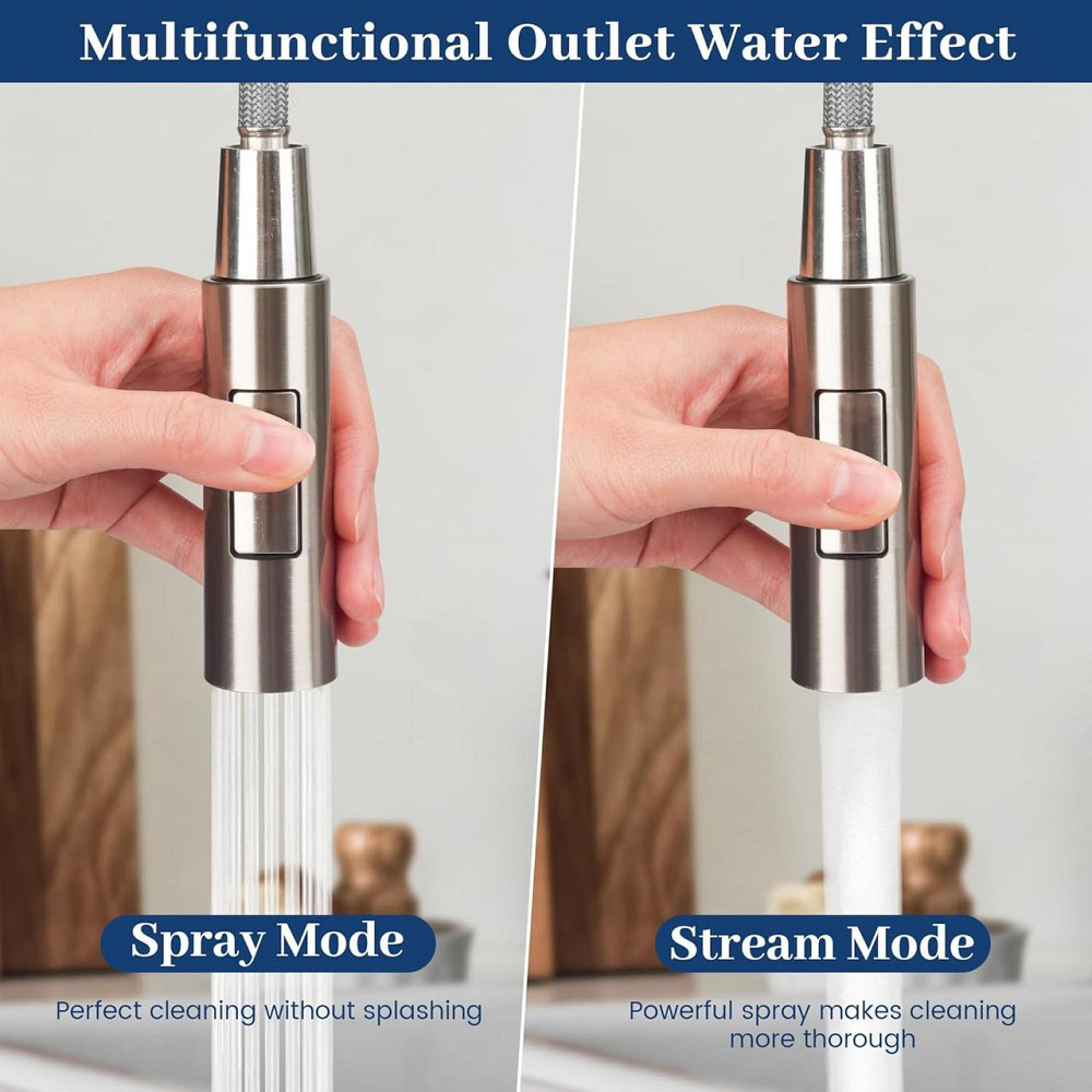 Смеситель для кухни с выдвижным шлангом и распылителем, сталь, вращение 360°, кухонный смеситель для раковины Киев - изображение 2