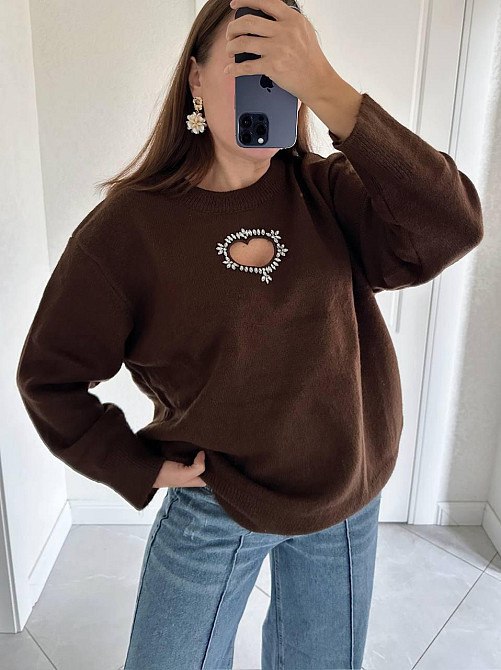 Жіночий светр універсального розміру з вирізом у вигляді серця машинна в'язка Одеса - фото 4