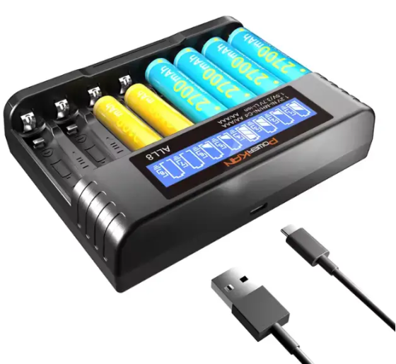 Зарядное устройство универсальное PowerCAN ALL8 LCD Type-C для аккумуляторов (Li-ion NiMH Ni-CD) AA AAA 14500 (на 8 каналов) Киев