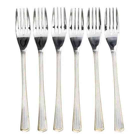 Набір десертних виделок 6 штук виделки для десерту з нержавіючої сталі 15.2 см Срібло із золотим оздобленням HP-20-34 Київ