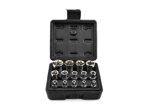 Набір головок торцевих Torx "GeKo" (1/2”, 3/8”, 1/4”) x (E4 - E24), комплект 14 штук Стрый