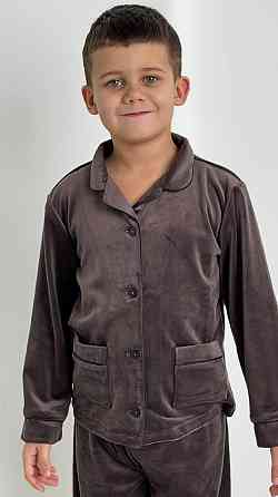 Дитяча велюрова тепла піжама дві кишені Шоколадний ч/к 146-152 Харків