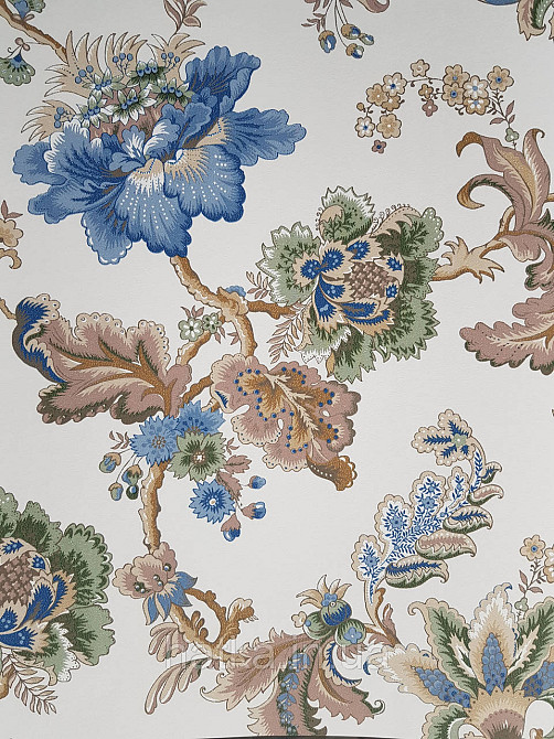 Шпалери флізелінові еко Rasch Sophia 0.53х10 рослинний принт квіти листя сині коричневі зелені на білому Київ - фото 1