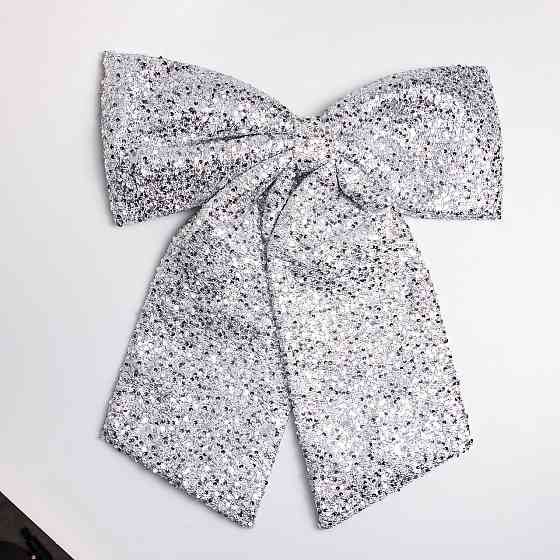 Серебристый новогодний бант с пайетками для елки Киев