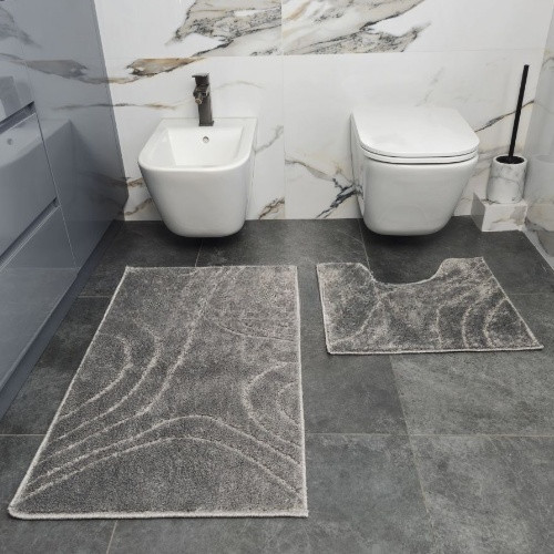 Набір килимків для ванної кімнати 2шт 57*100см+57*50см U-виріз Абстракція Joy сірий тафтинг Дариана Житомир - фото 7