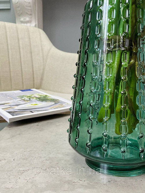 Ваза скляна 14*14*22,5 см "Маріо" зелене товсте скло Київ - фото 4