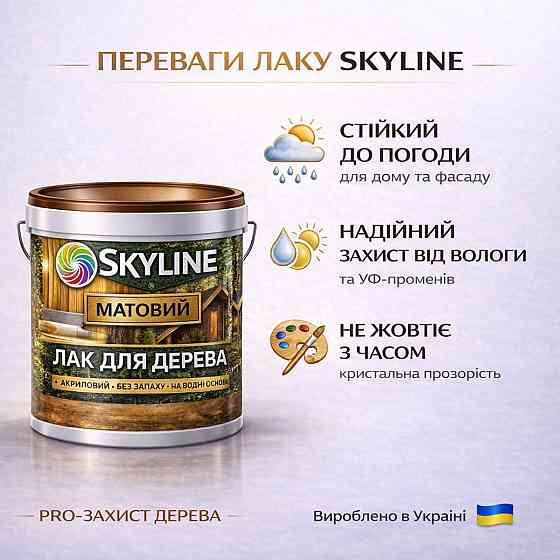 Лак для дерева Skyline матовий акриловий прозорий без запаху для внутрішніх та зовнішніх робіт 10 л Харків