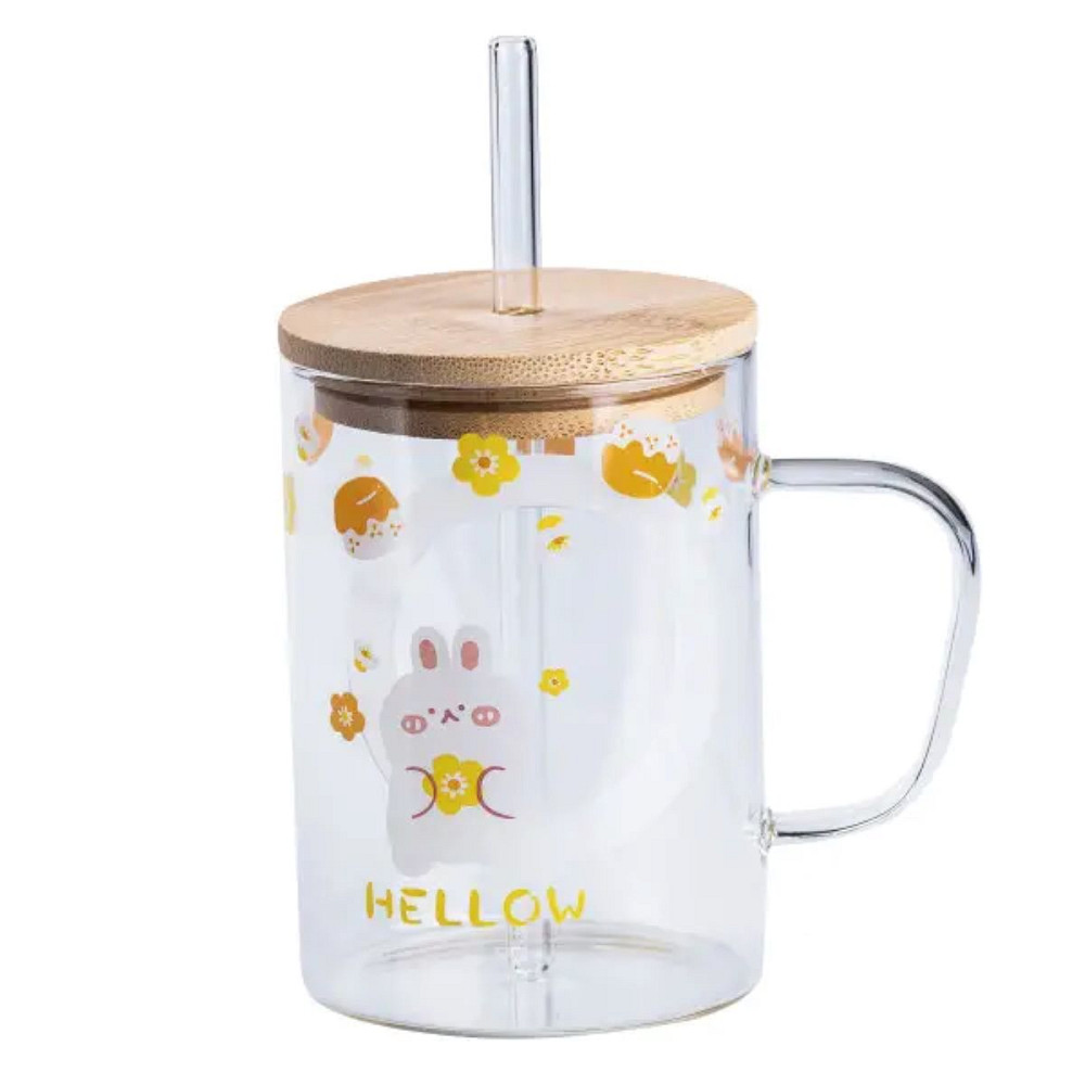 TS Kitchen Чашка скляна з дерев'яною кришкою та трубочкою HP7214C Коломия - фото 1