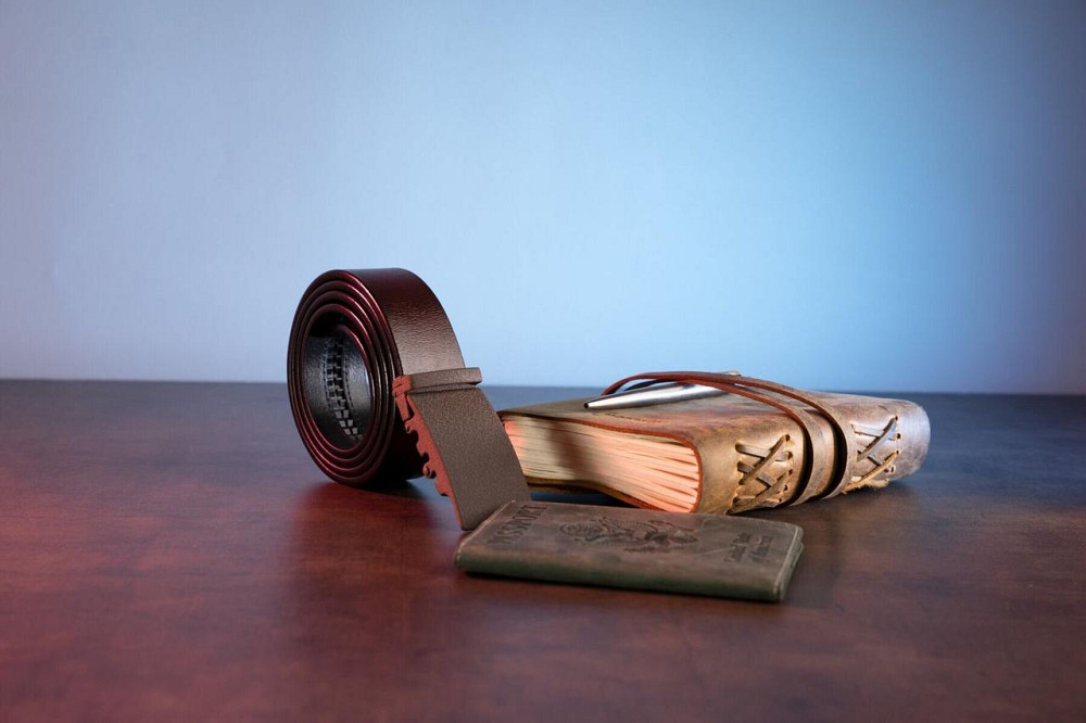 Ремінь з натуральної шкіри з матовою автоматичною пряжкою Vintage 20217 Коричневий Київ - фото 7