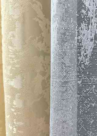 Комплект штор VR-Textil Льон Мармур 150х270 2шт і Тюль 600х270 1909ш-1400т Кремовий з білим 71-137/5 Київ