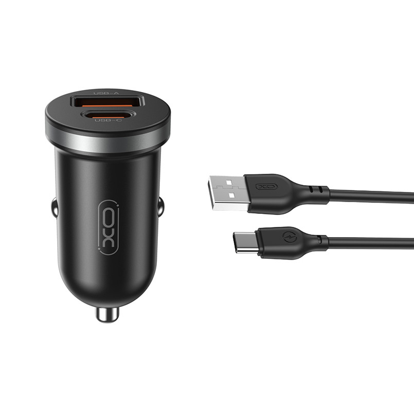 Автомобільний зарядний пристрій XO CC56 Plastic mini 30W+ Type-c кабель чорний Львів - фото 1