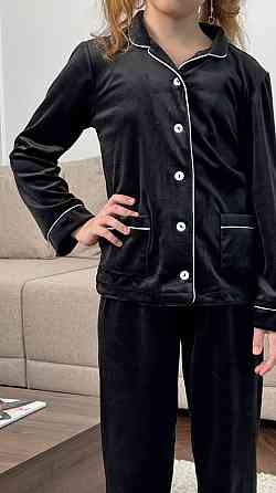 Дитяча велюрова тепла піжама дві кишені Чорний 154-158 Харків