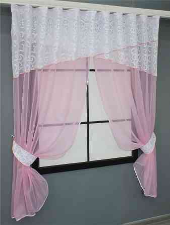 Кухонные шторы VR-Textil № 091к с ламбрекеном и подвязками розовый с белым 270х170 см (52-0838) Киев