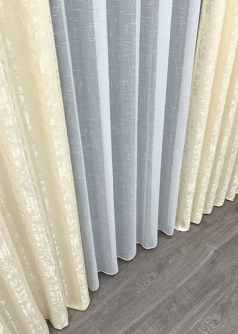Комплект штор VR-Textil Льон Мармур 150х270 2шт і Тюль 400х270 1908ш-115т Молочний з білим 71-128/3 Київ - фото 8