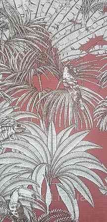 Шпалери вінілові на флізеліні Rasch Clasik 0,53х10 птиці папуги тваринні пальми листя сіре на бордовому Київ