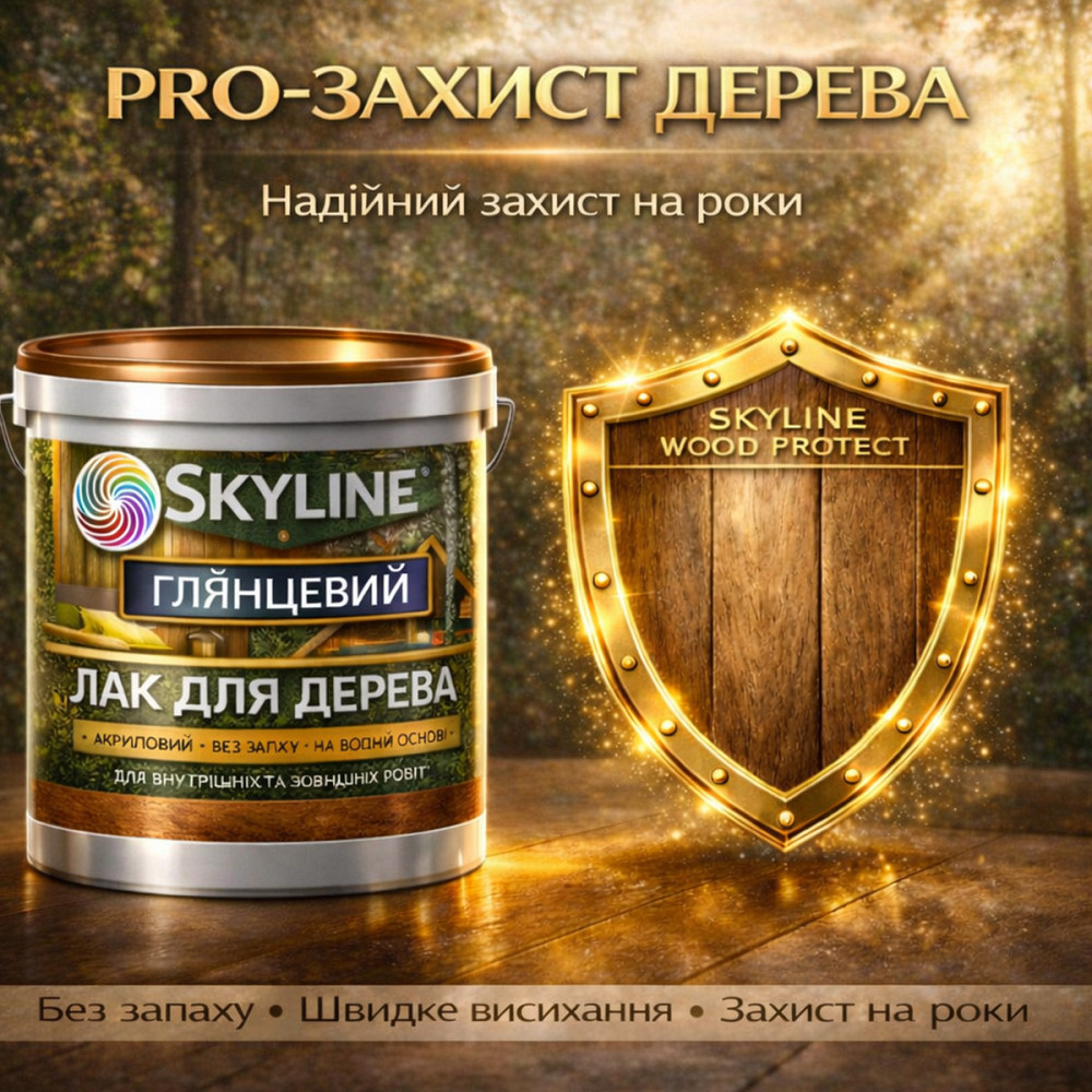 Лак для дерева Skyline глянцевий акриловий прозорий без запаху для внутрішніх та зовнішніх робіт 5 л Харків - фото 8