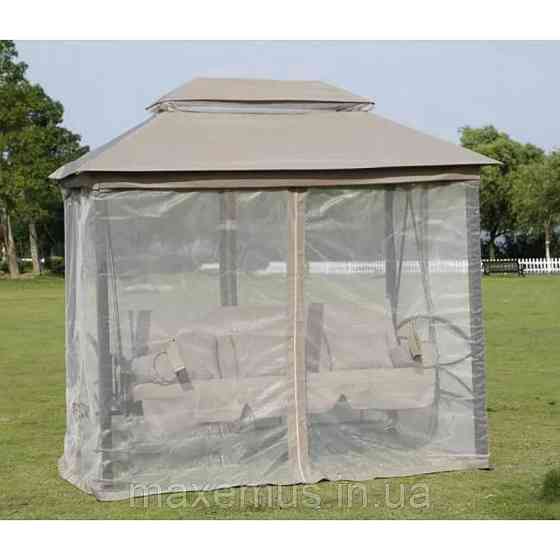 Садовые качели Bonro JD3060 4-х местная раскладная с навесом и москитной сеткой для сада и террасы бежевая Мостиська