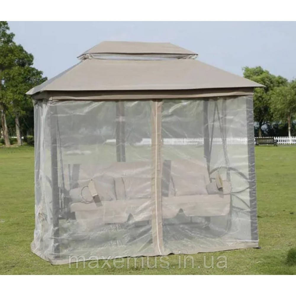 Садовые качели Bonro JD3060 4-х местная раскладная с навесом и москитной сеткой для сада и террасы бежевая Мостиська - фото 5